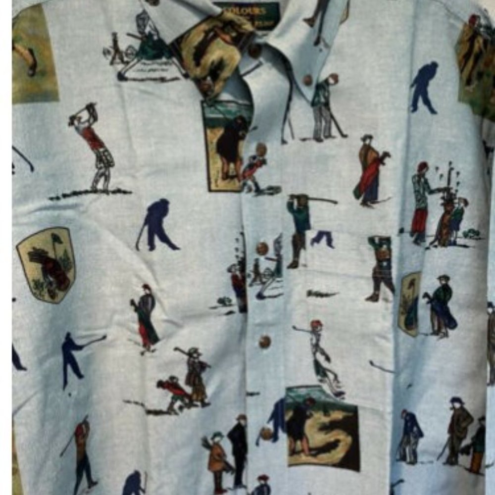 Vintage Colours Alexander Julian Golf Print Shirt Sz XL 17 17.5 Players Golfing - Picture 5 of 8